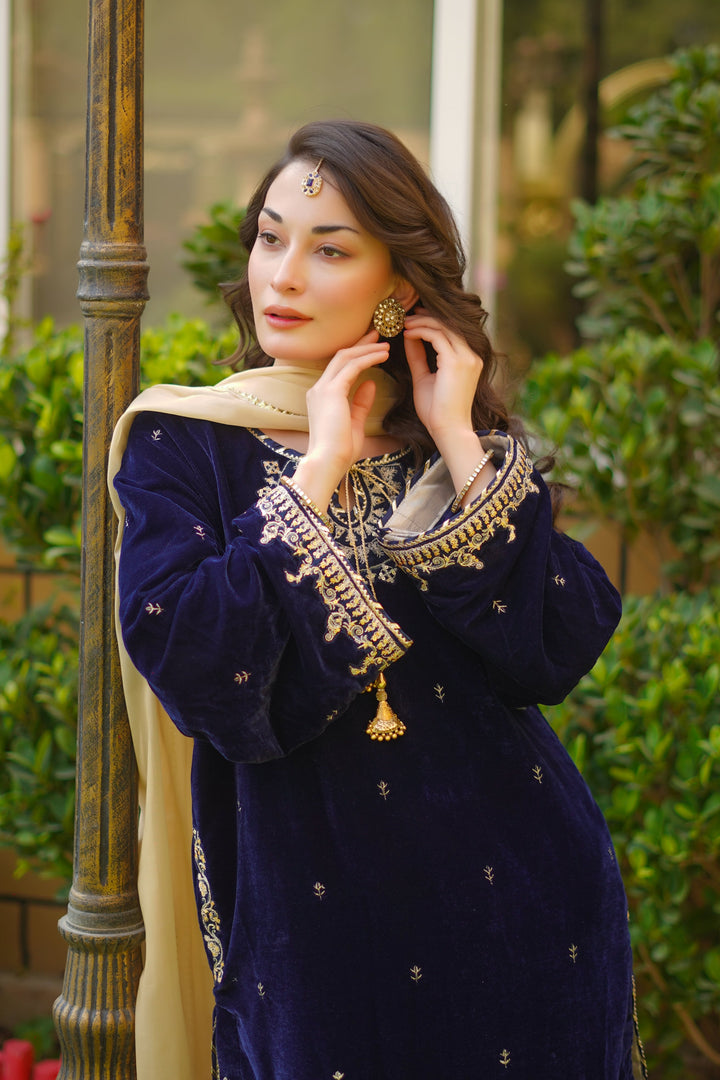 Omal by Komal - FASANA - Navy Blue - Velvet & Maysuri - 3 Piece