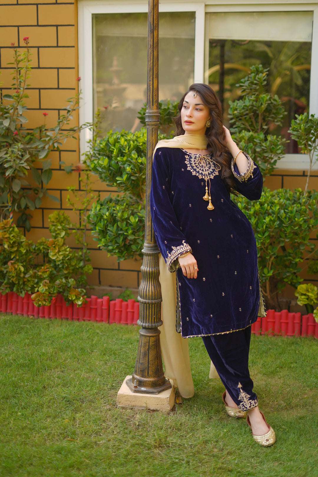 Omal by Komal - FASANA - Navy Blue - Velvet & Maysuri - 3 Piece