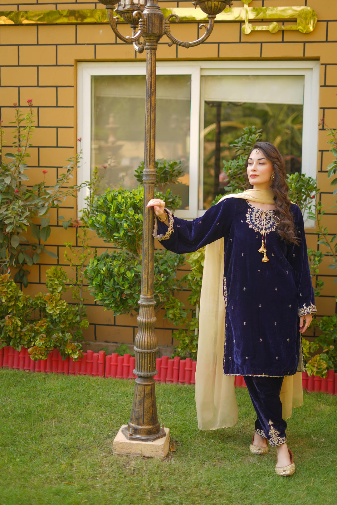 Omal by Komal - FASANA - Navy Blue - Velvet & Maysuri - 3 Piece