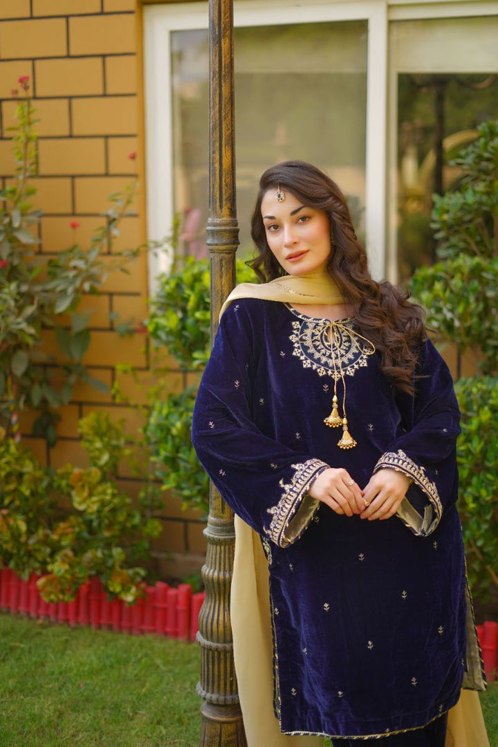 Omal by Komal - FASANA - Navy Blue - Velvet & Maysuri - 3 Piece