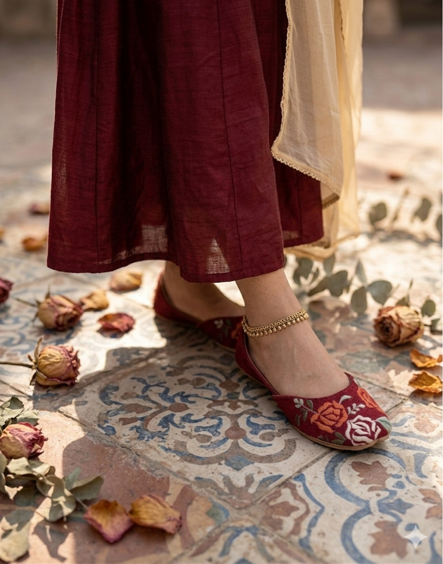 Hemo Handicraft - Floral Bliss Khussa For Women - Red