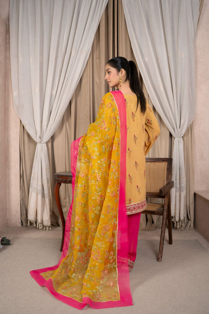 Reema Ahsan - Faiza - Viscose & Organza - Mustard - 3 Piece