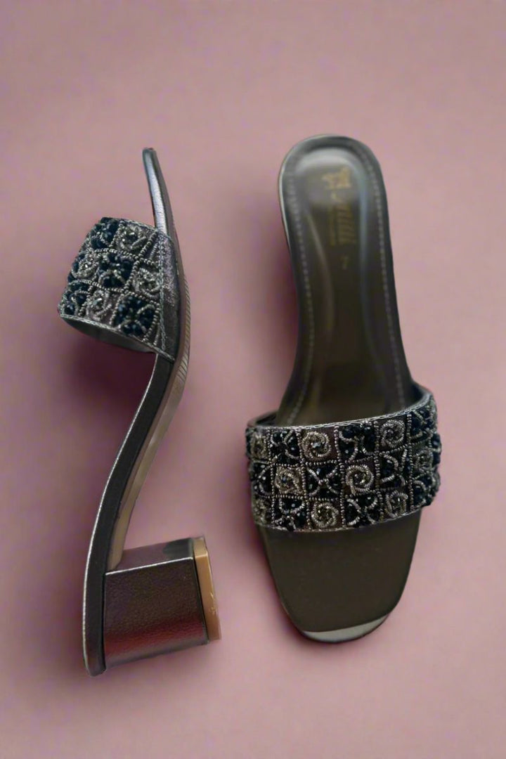 MILLI SHOES - Fancy Block Heels - Grey - Block Heel