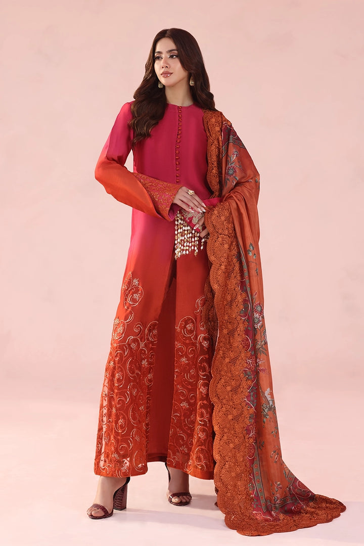 Musferah Saad - Fiery Bloom - Tissue & Printed Silk - 3 Piece