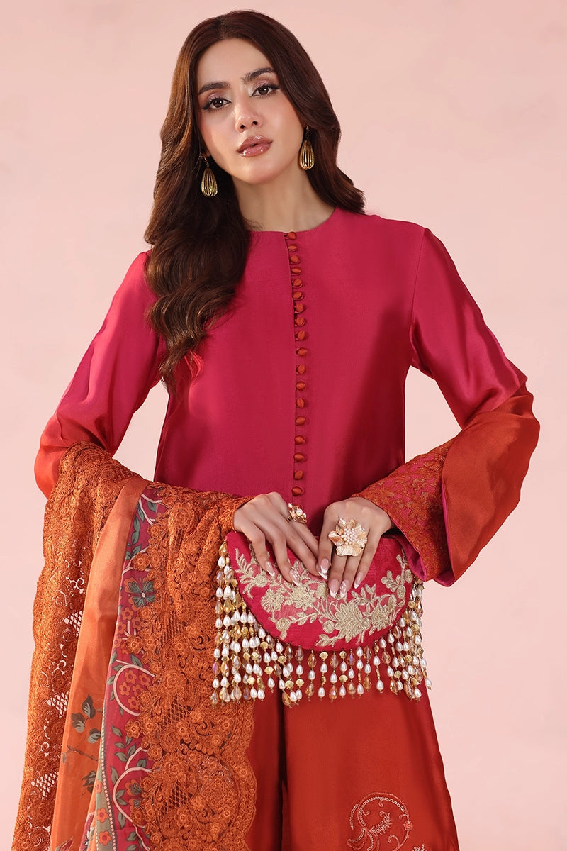 Musferah Saad - Fiery Bloom - Tissue & Printed Silk - 3 Piece