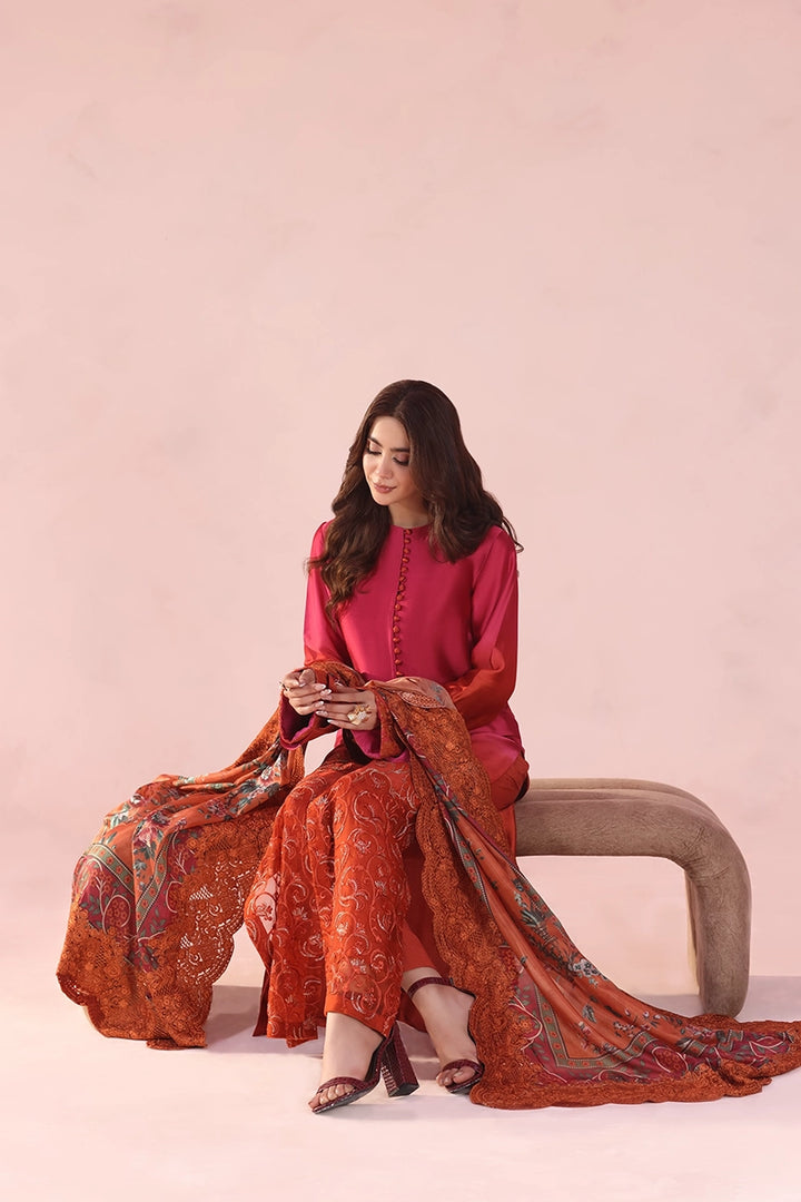 Musferah Saad - Fiery Bloom - Tissue & Printed Silk - 3 Piece