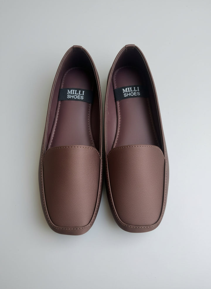 Milli Shoes - Square Toe Dusty Rose Mauve Flat Loafers For Women