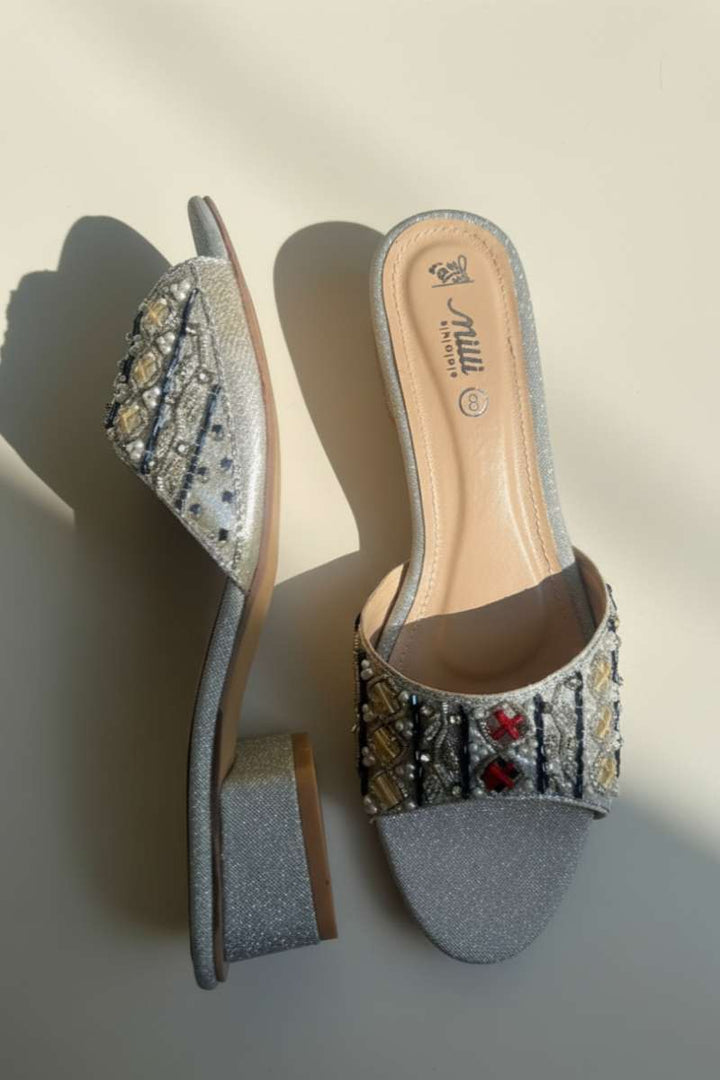 Milli Shoes - Formal Embroidered Block Heels For Women - White