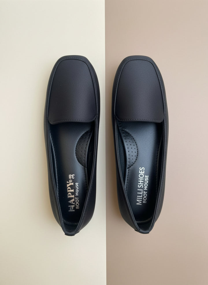 Milli Shoes - Square Toe Black Flat Loafers For Women