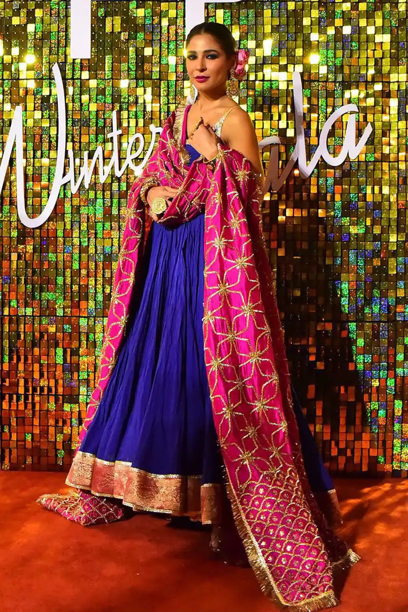 Pinktree - Fuscia Pink - Blue & Pink - Cotton & Chiffon - 3 Piece