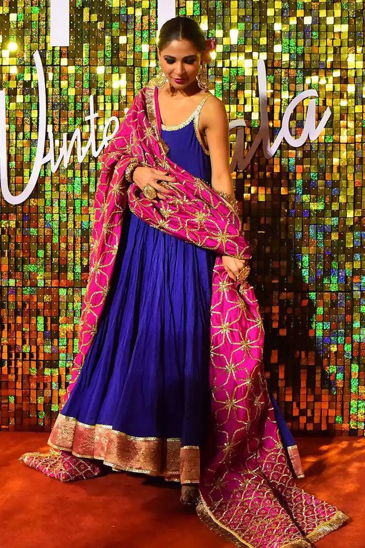 Pinktree - Fuscia Pink - Blue & Pink - Cotton & Chiffon - 3 Piece