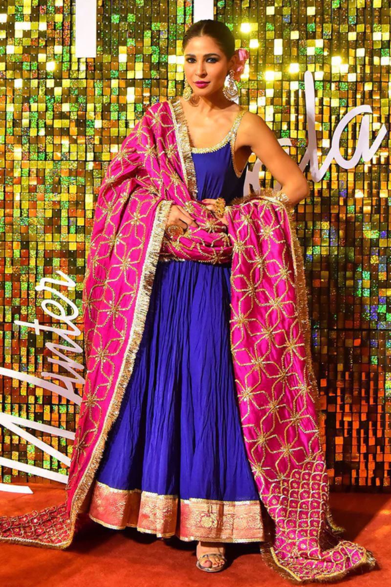 Pinktree - Fuscia Pink - Blue & Pink - Cotton & Chiffon - 3 Piece