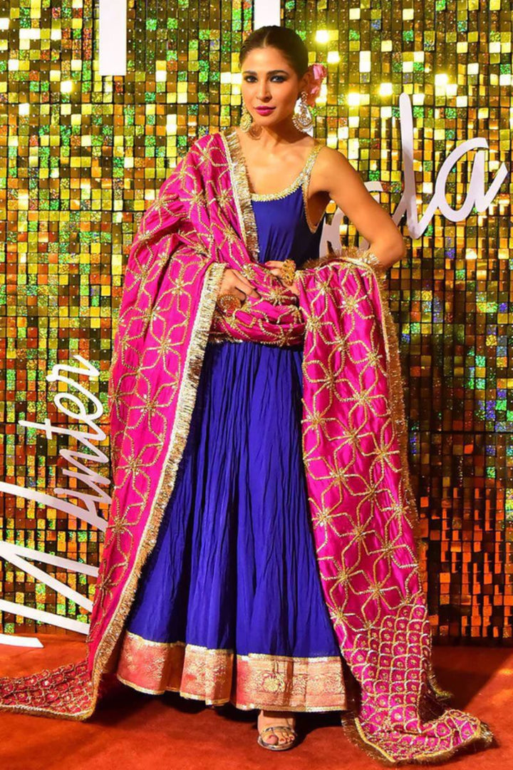 Pinktree - Fuscia Pink - Blue & Pink - Cotton & Chiffon - 3 Piece