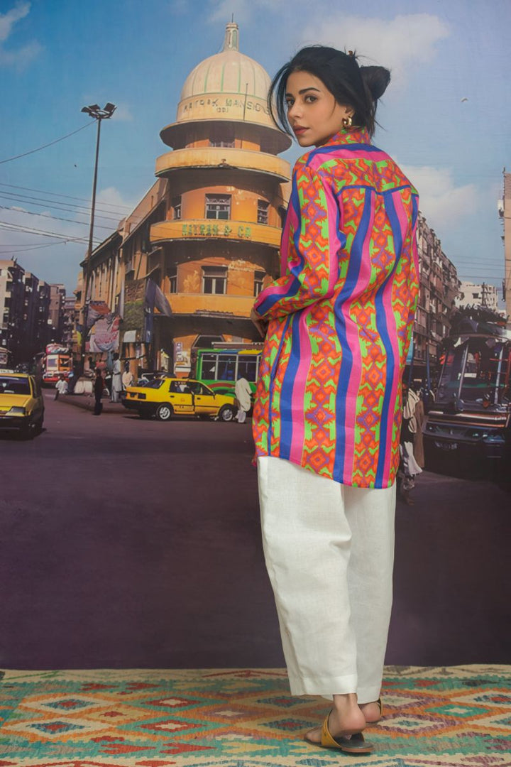 Gulabo - IKAT SHIRT - Pink/Purple - Cotton Silk - 1 Piece