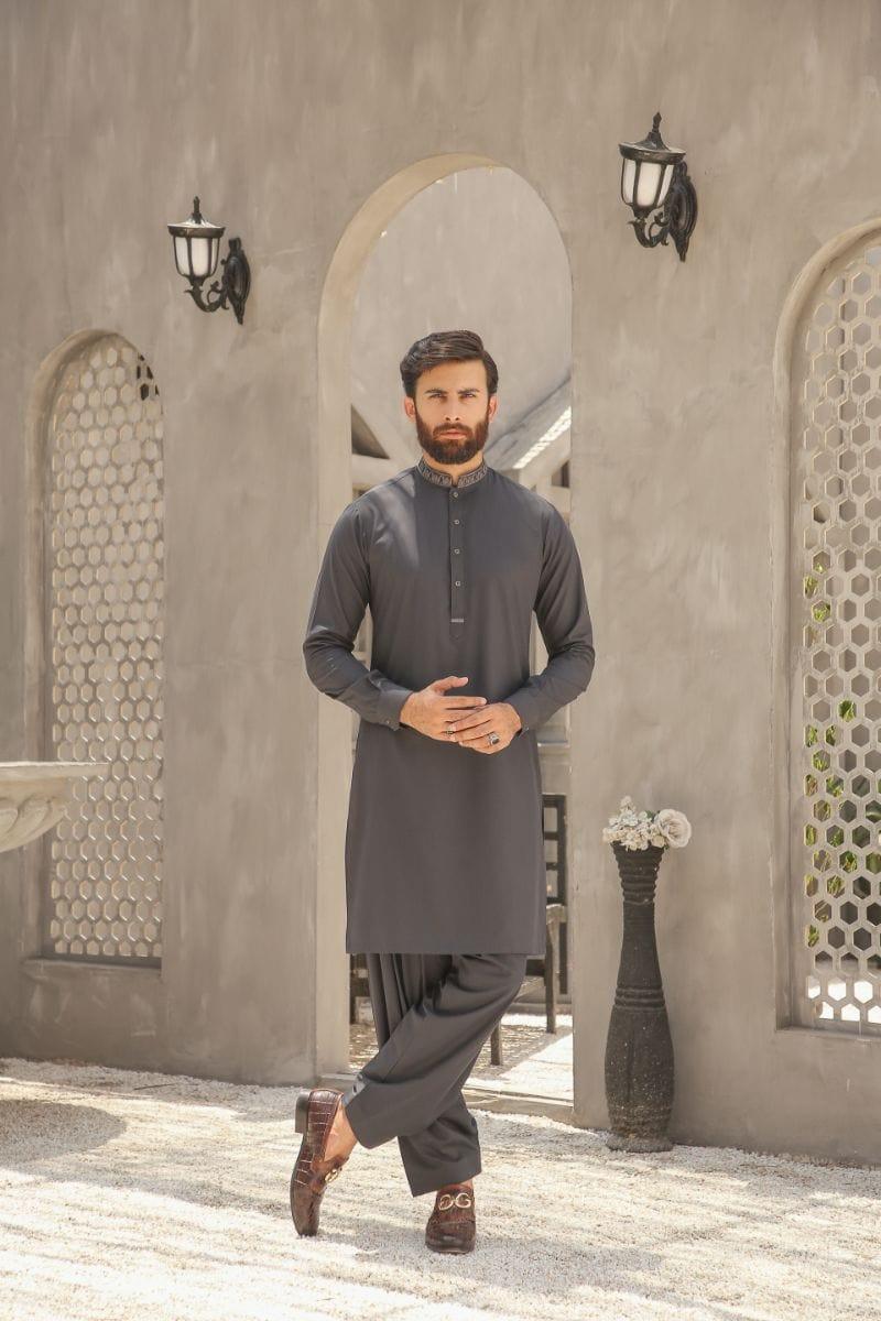 GEM GARMENTS - Fitrat - Band Collar - Dark Grey - 2 Piece