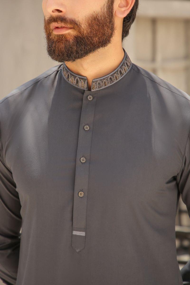 GEM GARMENTS - Fitrat - Band Collar - Dark Grey - 2 Piece