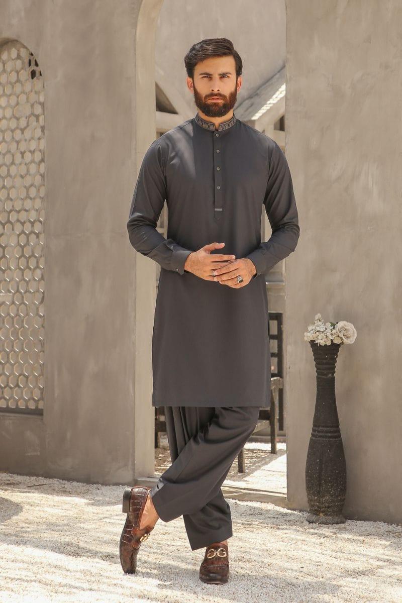GEM GARMENTS - Fitrat - Band Collar - Dark Grey - 2 Piece