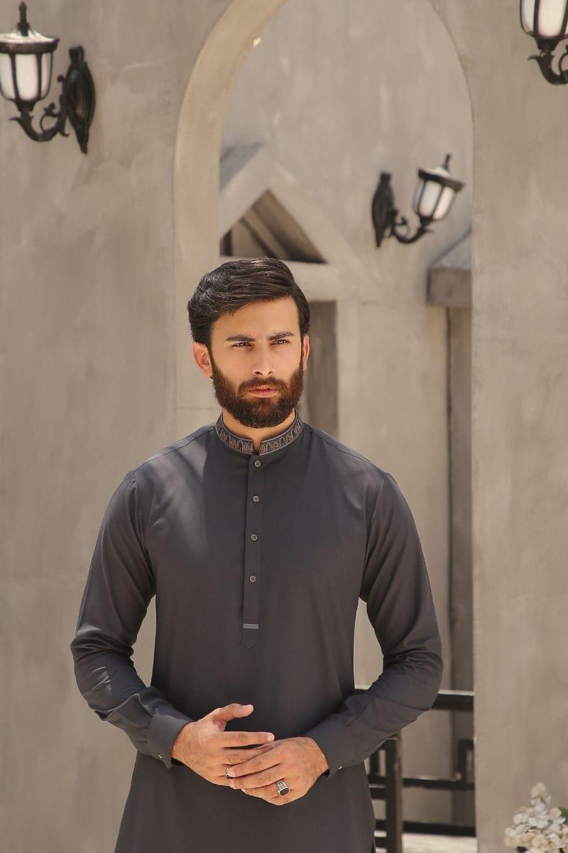 GEM GARMENTS - Fitrat - Band Collar - Dark Grey - 2 Piece