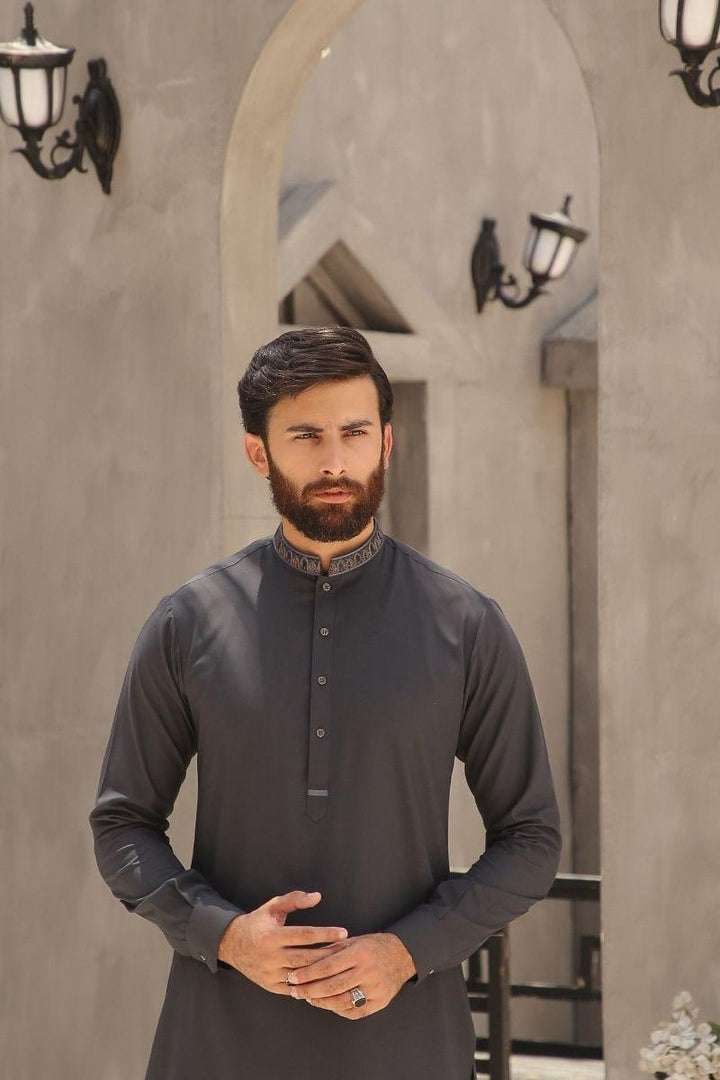 GEM GARMENTS - Fitrat - Band Collar - Dark Grey - 2 Piece