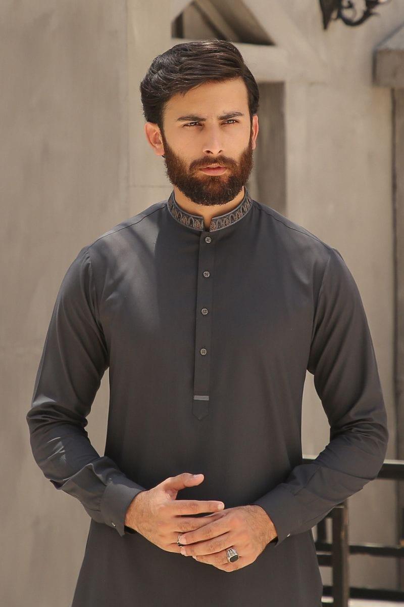 GEM GARMENTS - Fitrat - Band Collar - Dark Grey - 2 Piece
