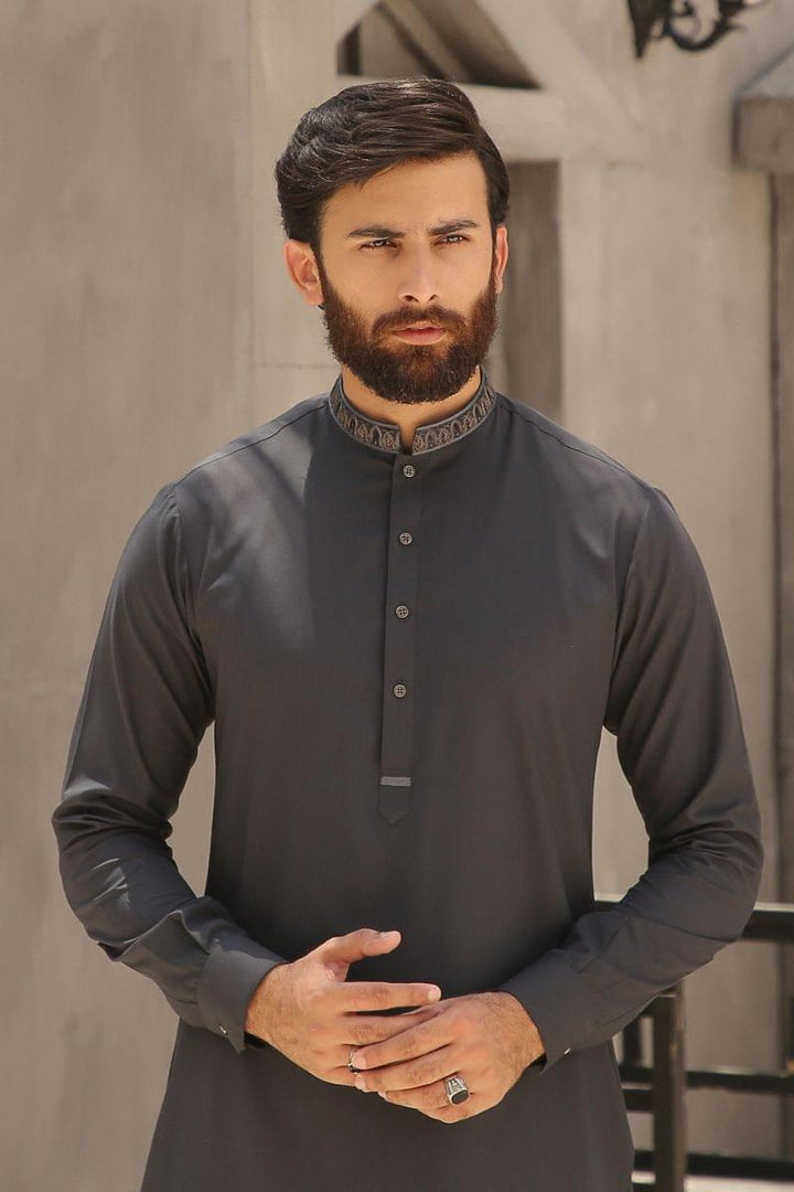 GEM GARMENTS - Fitrat - Band Collar - Dark Grey - 2 Piece