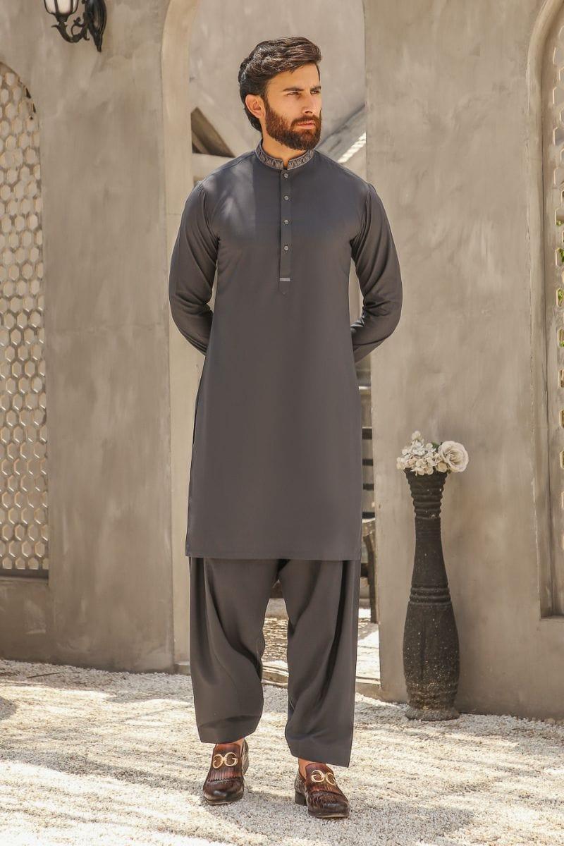 GEM GARMENTS - Fitrat - Band Collar - Dark Grey - 2 Piece