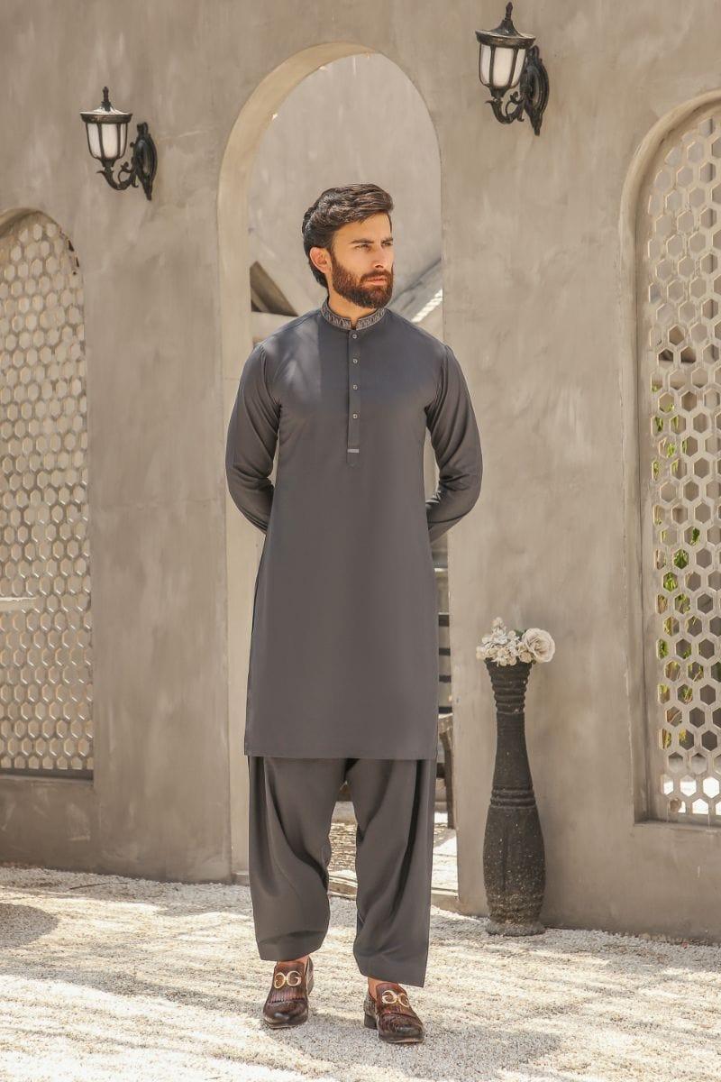 GEM GARMENTS - Fitrat - Band Collar - Dark Grey - 2 Piece