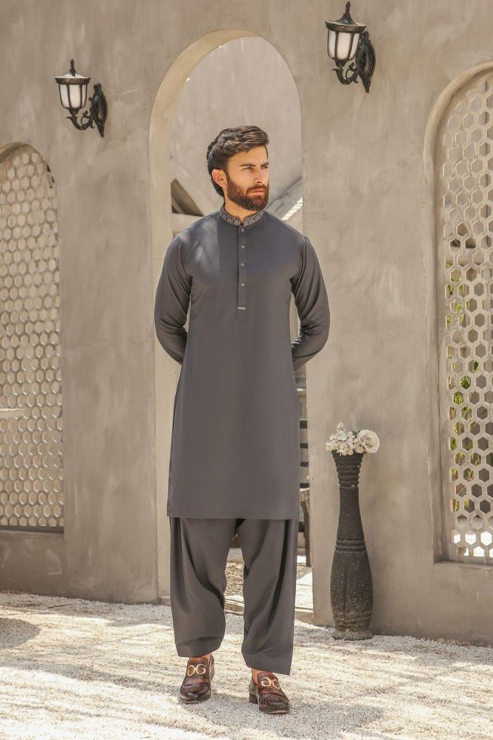 GEM GARMENTS - Fitrat - Band Collar - Dark Grey - 2 Piece