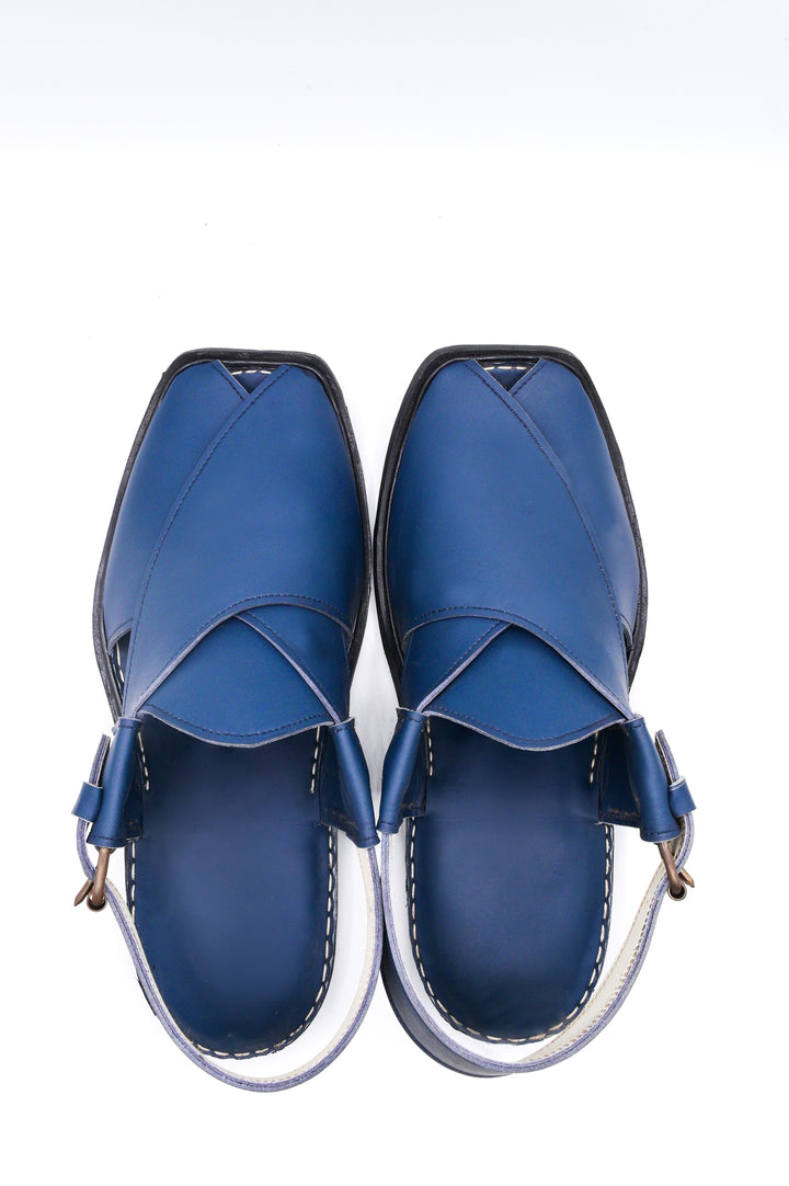 Alifyay - Gol Cut Leather Peshawari Sandal - Blue