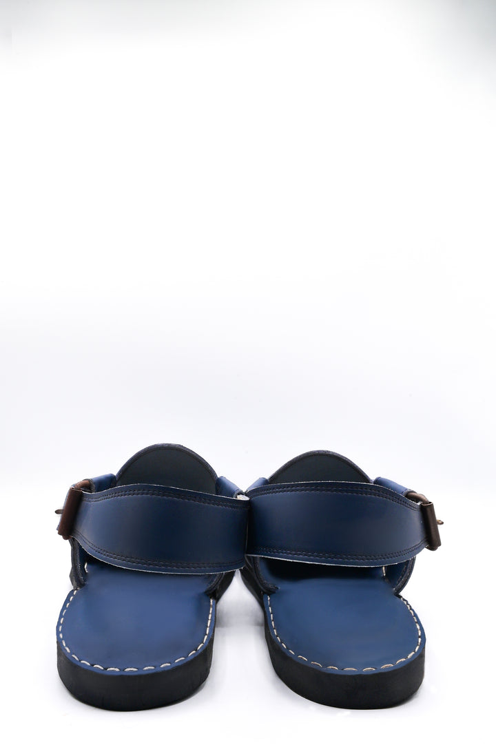 Alifyay - Gol Cut Leather Peshawari Sandal - Blue