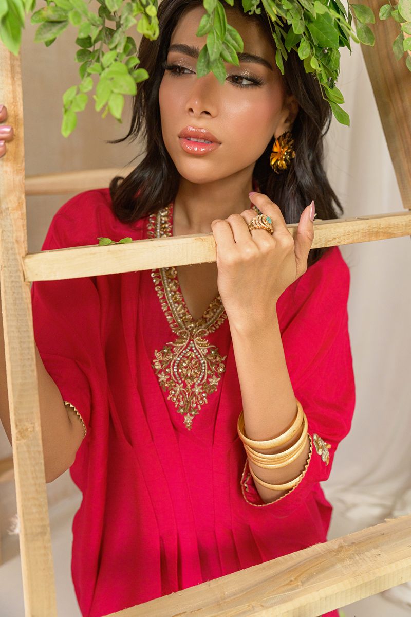 Alishba Kashif - GULNAR - Fuschia  - Korean Rawsilk - 1 Piece