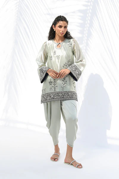 Sania Maskatiya - Gana Tissue,Charmeuse Suit For Women - Celadon 2 Piece