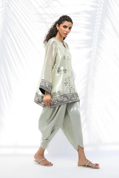 Sania Maskatiya - Gana Tissue,Charmeuse Suit For Women - Celadon 2 Piece