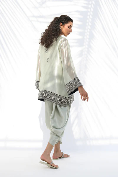 Sania Maskatiya - Gana Tissue,Charmeuse Suit For Women - Celadon 2 Piece