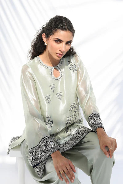 Sania Maskatiya - Gana Tissue,Charmeuse Suit For Women - Celadon 2 Piece