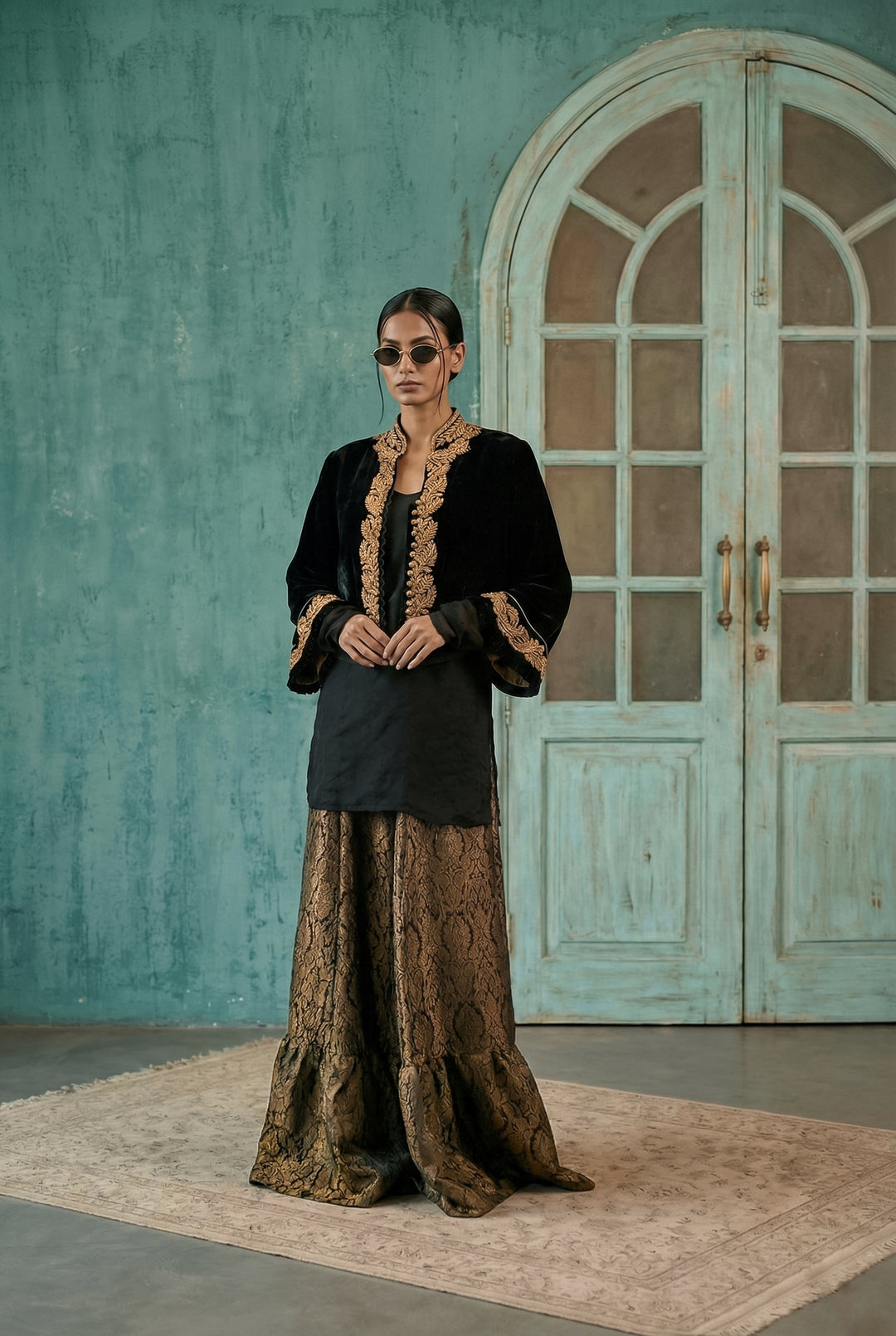 Maheen Khan - Imperial Silk Velvet Jacket For Women - Black - 1 Piece