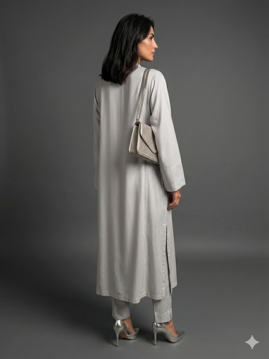 Gulabo - Blended Satin Moonflower Co-Ord For Women - Silver Grey - 2 Piece - Studio by TCS