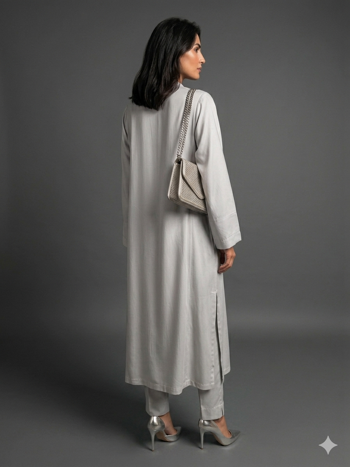Gulabo - Blended Satin Moonflower Co-Ord For Women - Silver Grey - 2 Piece - Studio by TCS