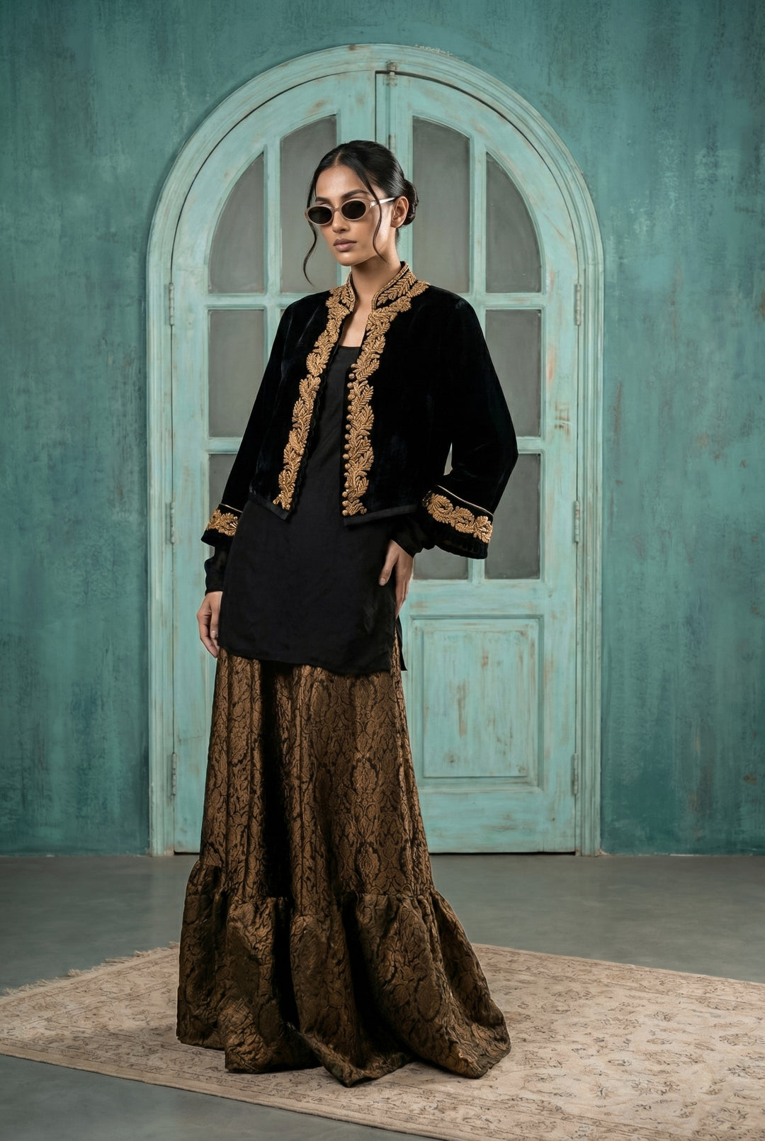 Maheen Khan - Imperial Silk Velvet Jacket For Women - Black - 1 Piece