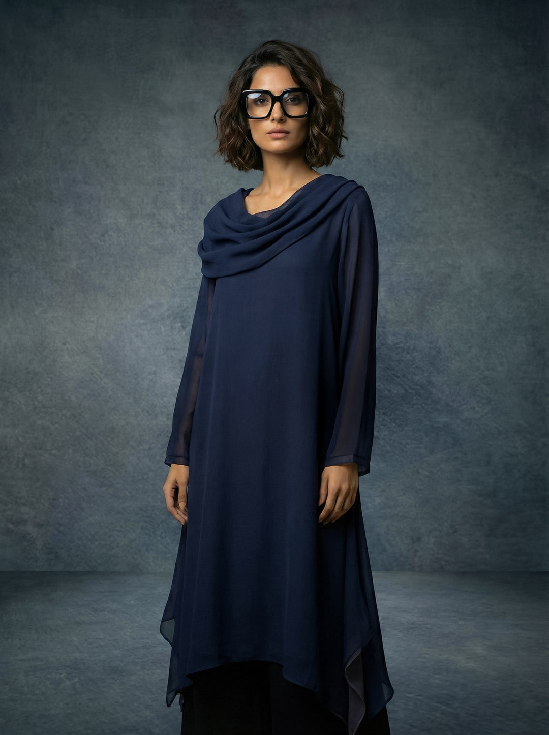 Gulabo - Celine Set Blended Chiffon Suit For Women - Navy Grey - 2 Piece