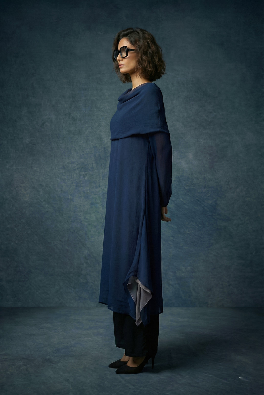 Gulabo - Celine Set Blended Chiffon Suit For Women - Navy Grey - 2 Piece