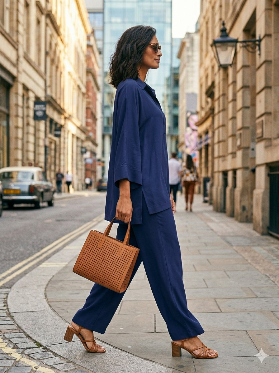 Gulabo - Crepe Indigo Set For Women - Navy - 2 Piece - Studio by TCS