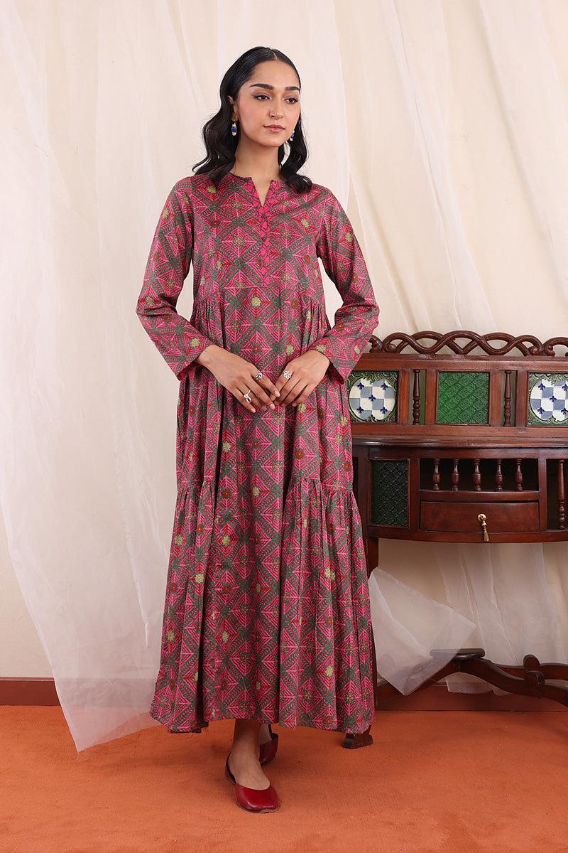 Generartion - Phulkari Tiered Dress - 1 Piece - Pink - Lawn