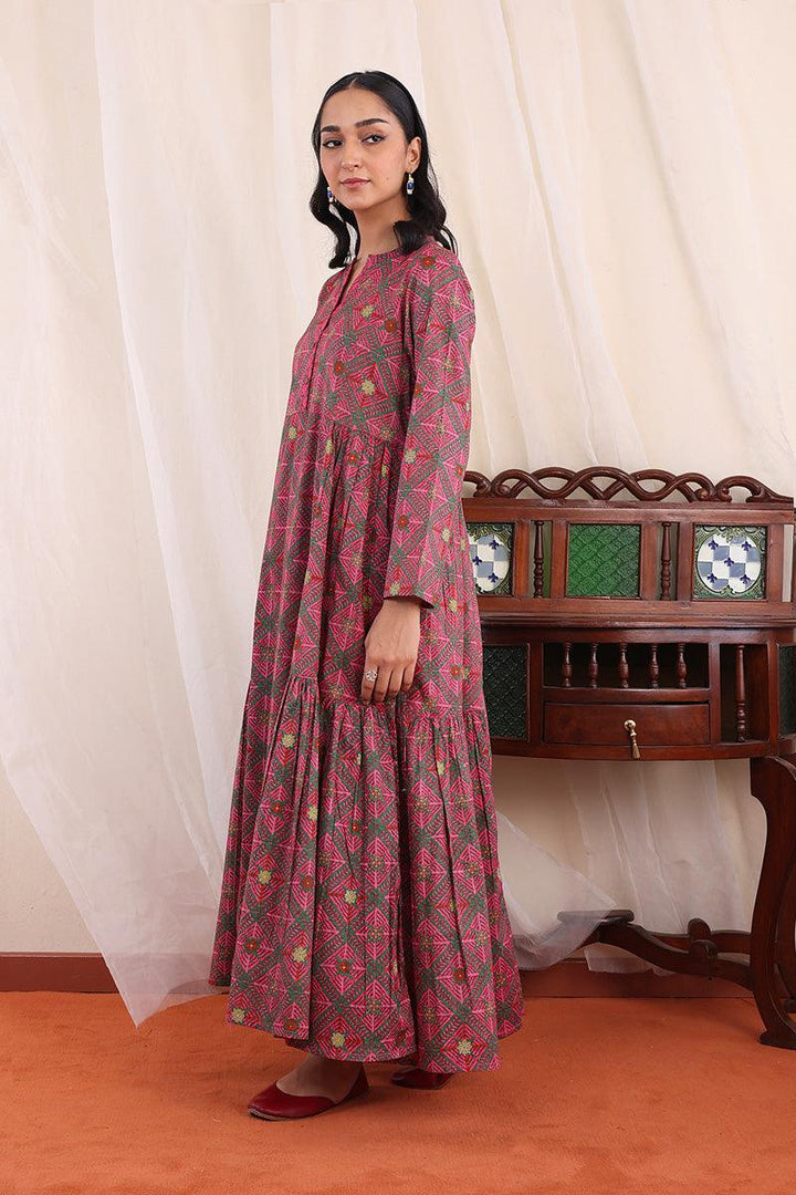 Generartion - Phulkari Tiered Dress - 1 Piece - Pink - Lawn