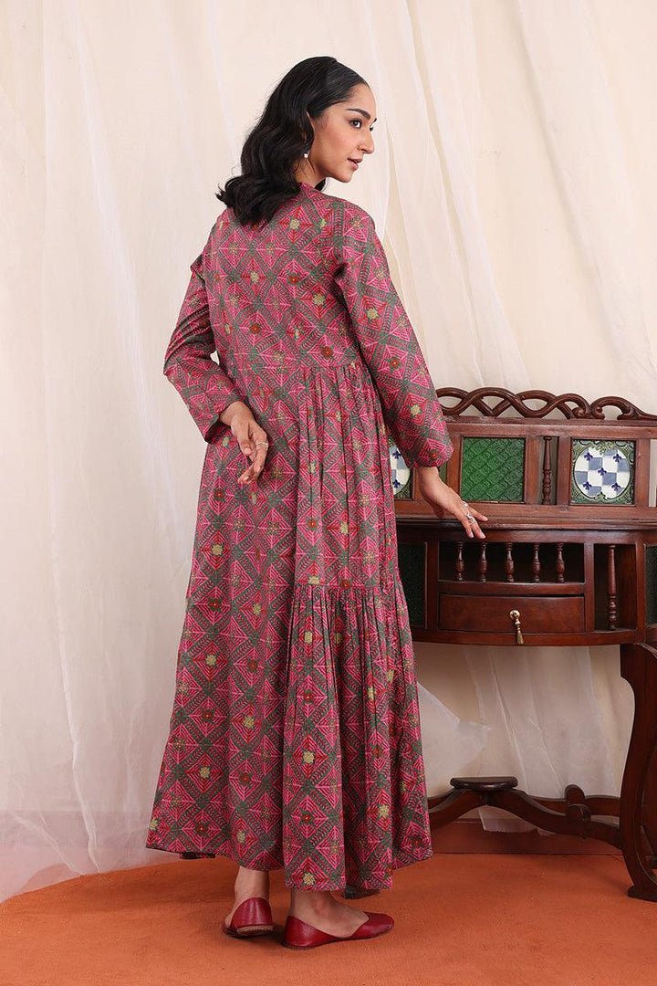 Generartion - Phulkari Tiered Dress - 1 Piece - Pink - Lawn