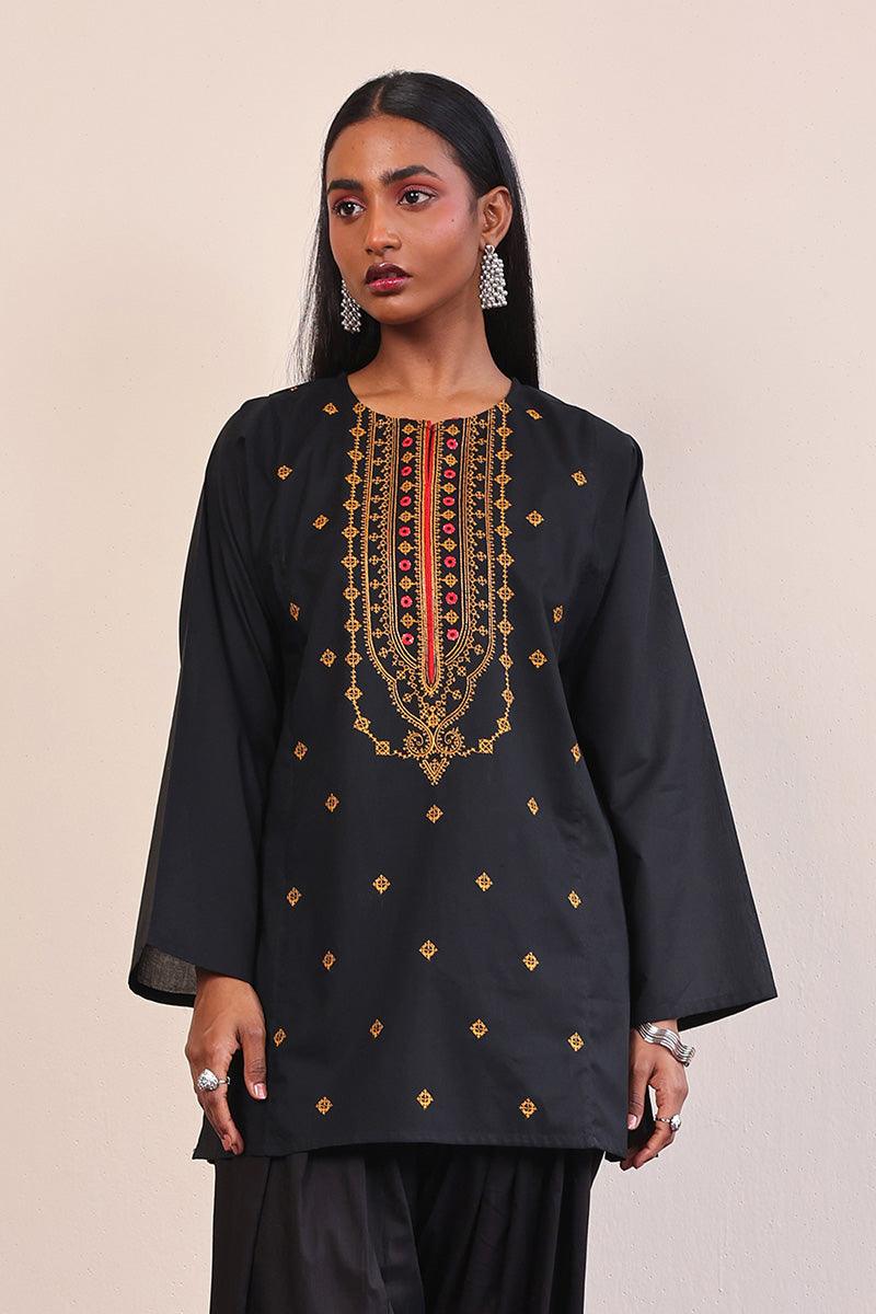 Generation - Gul Meena Jade Kurti - Black - Lawn - 1 Piece