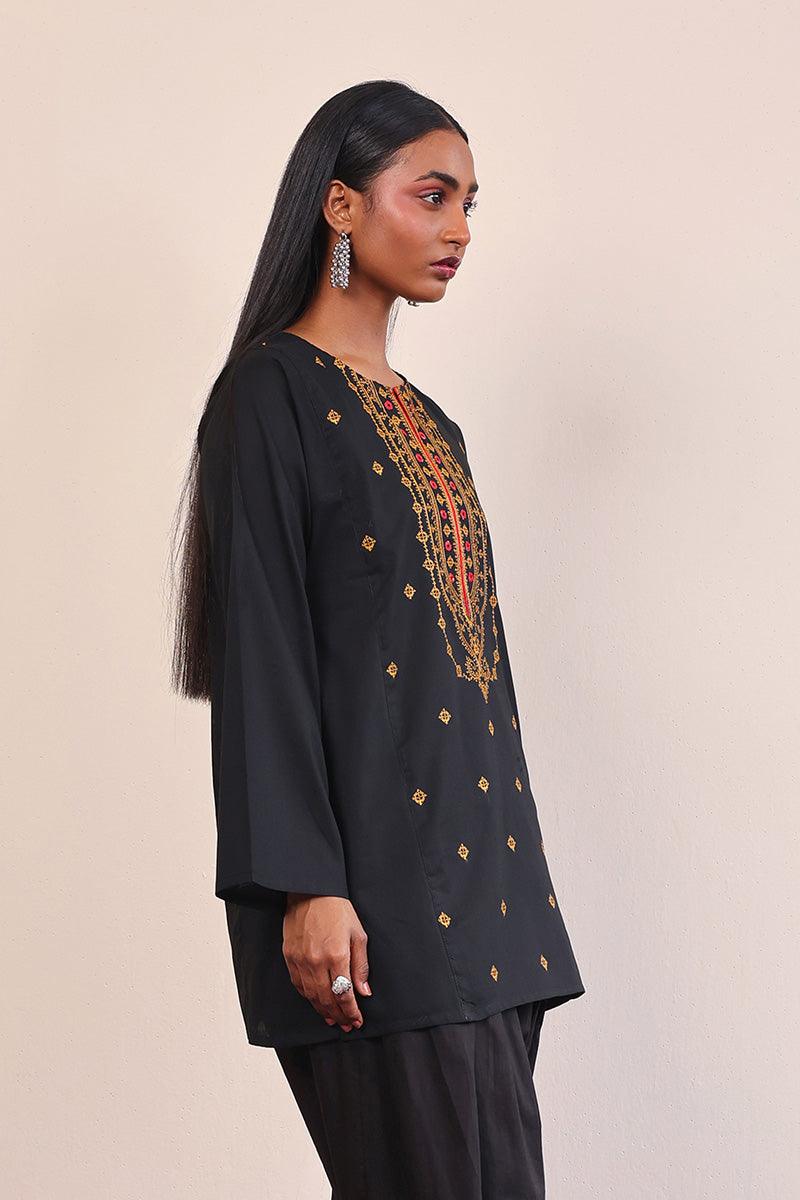 Generation - Gul Meena Jade Kurti - Black - Lawn - 1 Piece