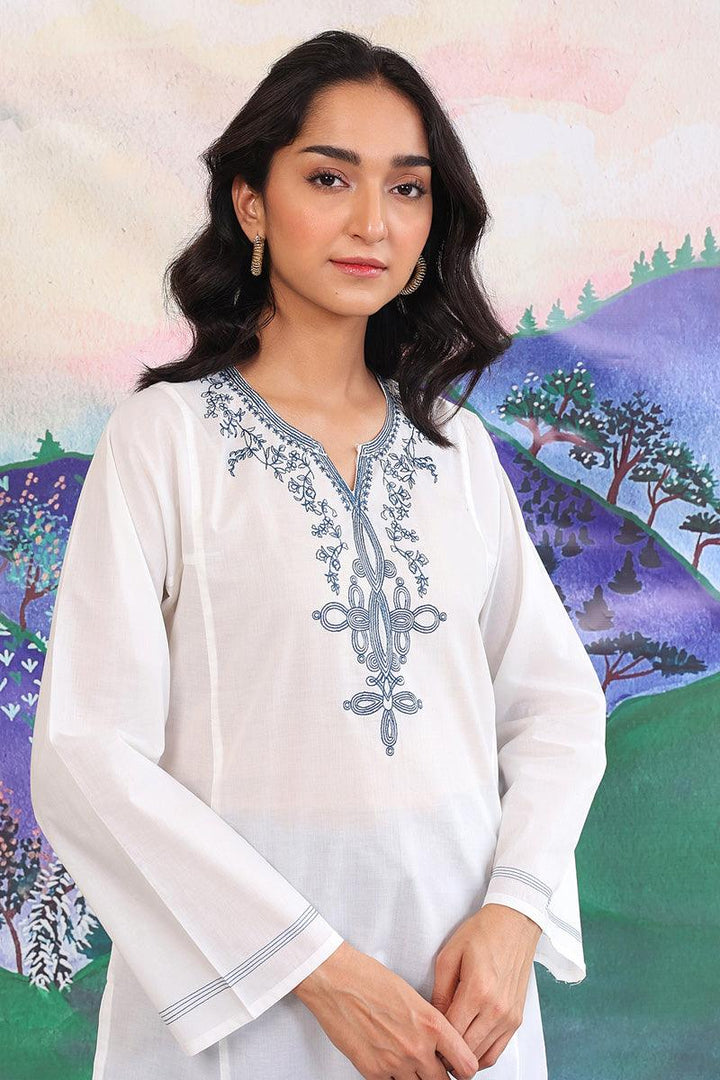 Generation - Gul Meena Kurti - White Blue - Lawn - 1 Piece