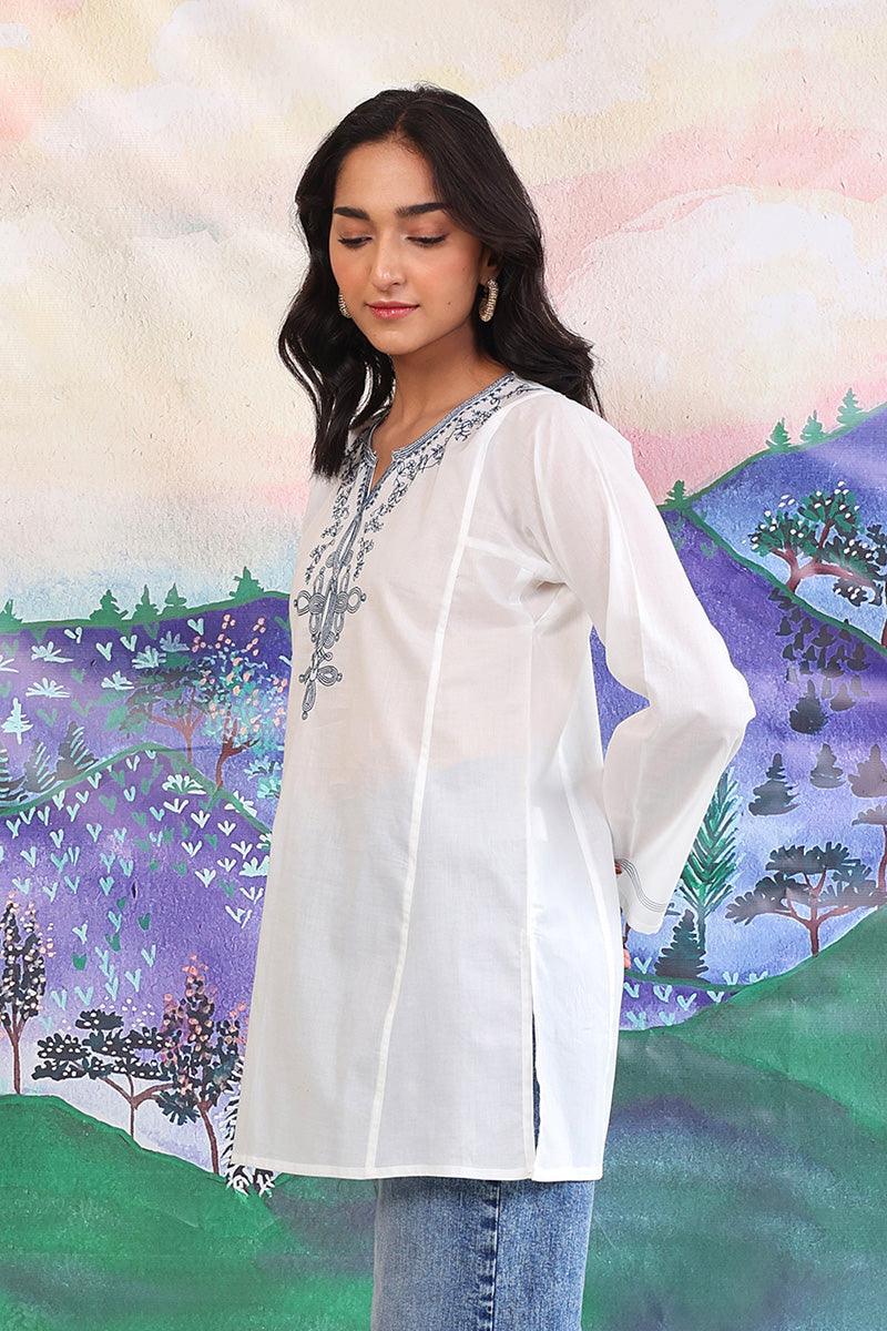 Generation - Gul Meena Kurti - White Blue - Lawn - 1 Piece