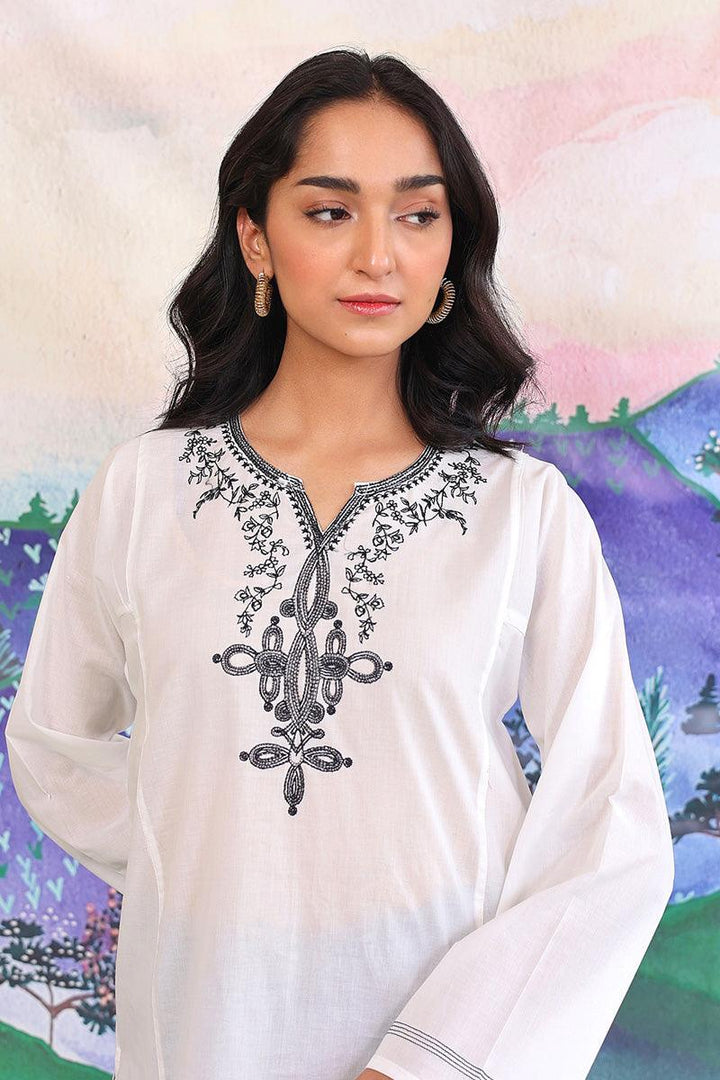 Generation - Gul Meena Monochromatic Kurti - White Black - Lawn - 1 Piece